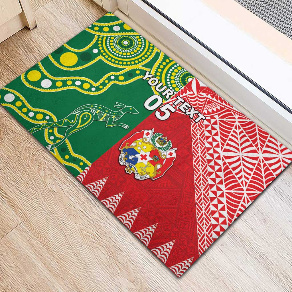 Custom Tonga XIII And Australia Kangaroos Rubber Doormat Mate Maa Tongan Ngatu With Aboriginal LT05 - Polynesian Pride