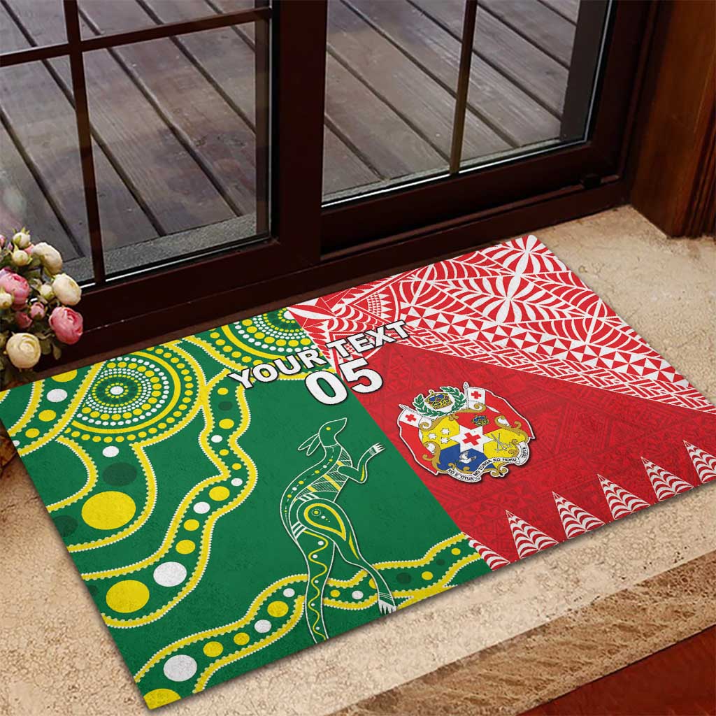 Custom Tonga XIII And Australia Kangaroos Rubber Doormat Mate Maa Tongan Ngatu With Aboriginal LT05 - Polynesian Pride