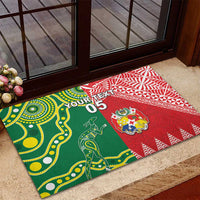 Custom Tonga XIII And Australia Kangaroos Rubber Doormat Mate Maa Tongan Ngatu With Aboriginal LT05 - Polynesian Pride