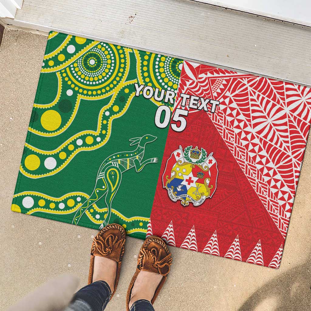 Custom Tonga XIII And Australia Kangaroos Rubber Doormat Mate Maa Tongan Ngatu With Aboriginal LT05 - Polynesian Pride