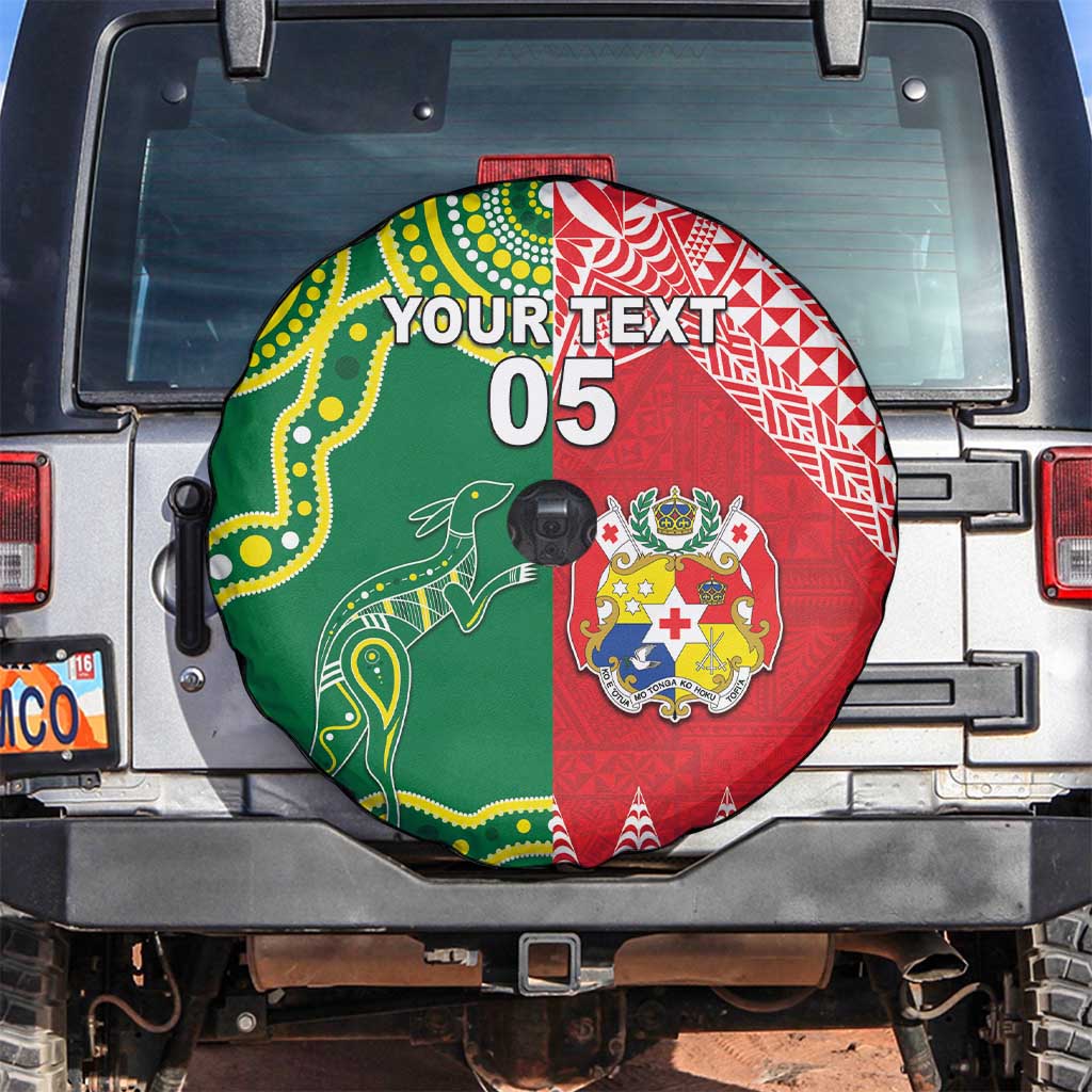 Custom Tonga XIII And Australia Kangaroos Spare Tire Cover Mate Maa Tongan Ngatu With Aboriginal LT05 Red - Polynesian Pride