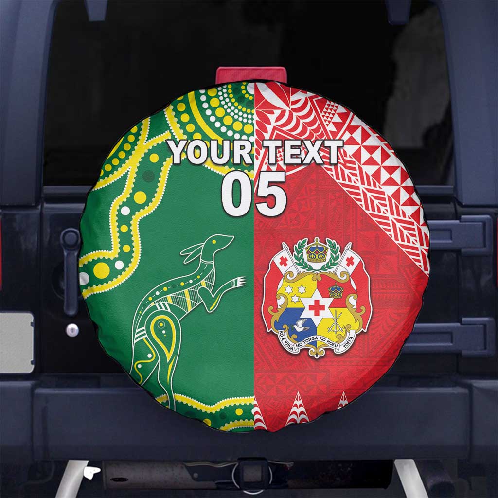 Custom Tonga XIII And Australia Kangaroos Spare Tire Cover Mate Maa Tongan Ngatu With Aboriginal LT05 - Polynesian Pride