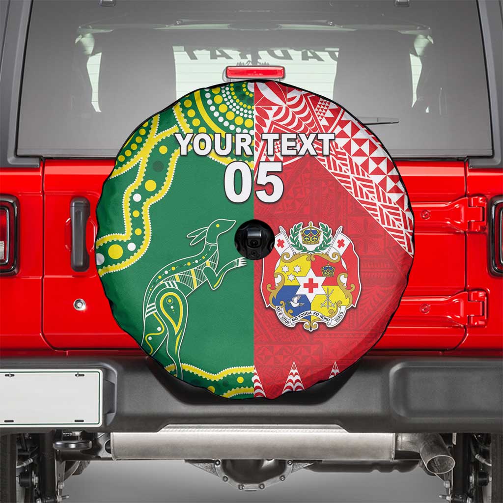 Custom Tonga XIII And Australia Kangaroos Spare Tire Cover Mate Maa Tongan Ngatu With Aboriginal LT05 - Polynesian Pride
