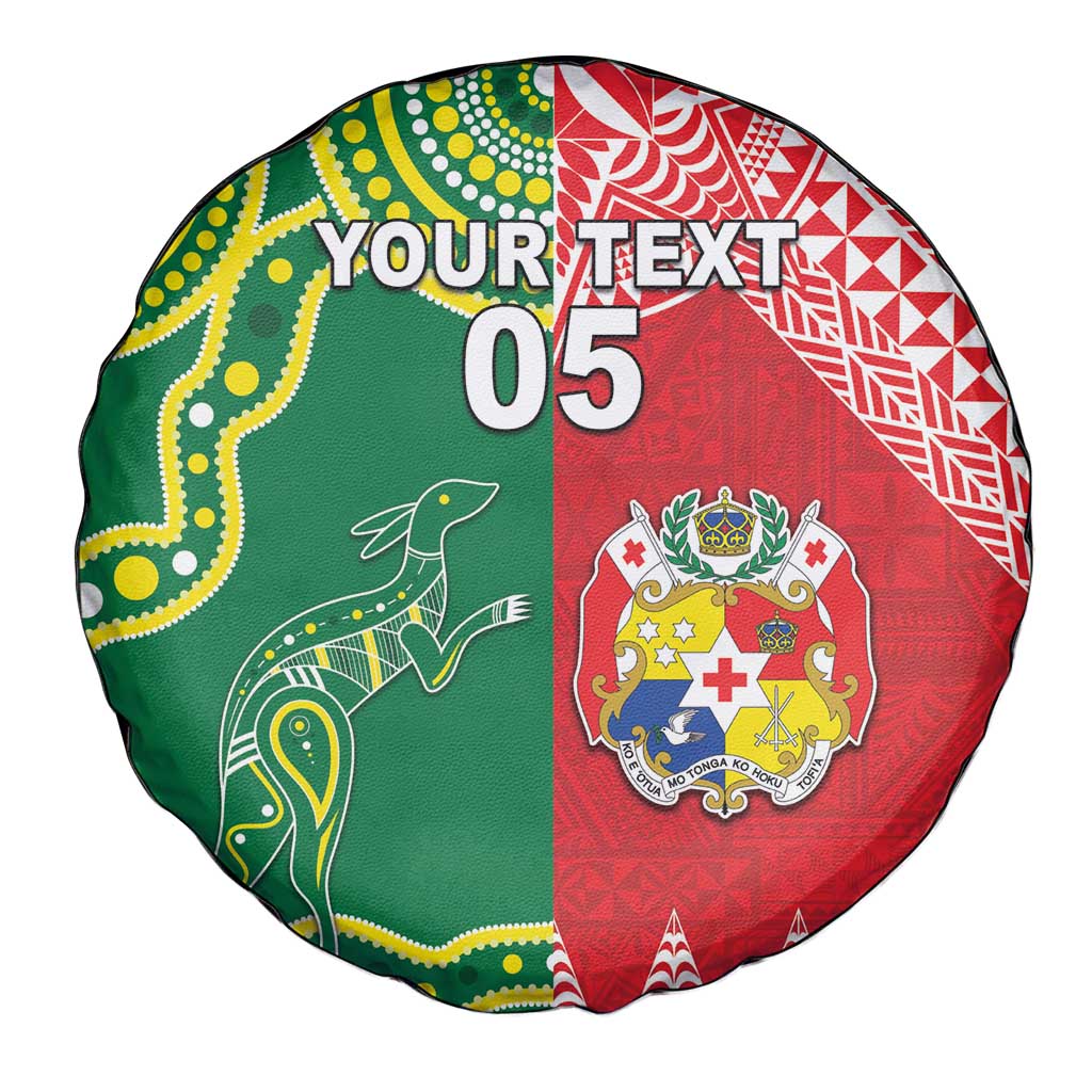 Custom Tonga XIII And Australia Kangaroos Spare Tire Cover Mate Maa Tongan Ngatu With Aboriginal LT05 - Polynesian Pride