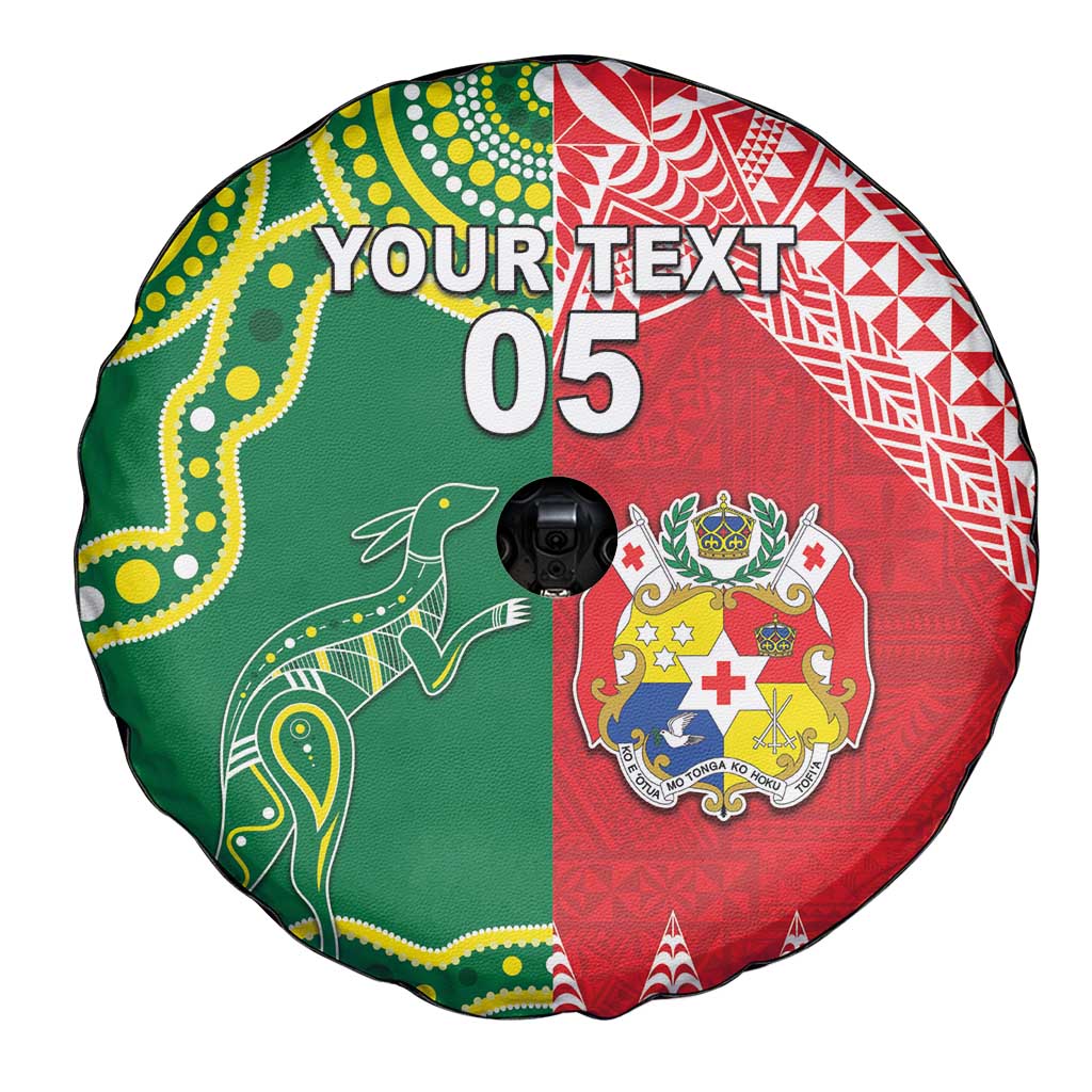 Custom Tonga XIII And Australia Kangaroos Spare Tire Cover Mate Maa Tongan Ngatu With Aboriginal LT05 - Polynesian Pride