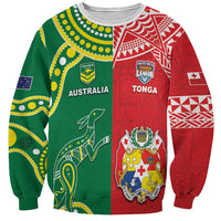 Custom Tonga XIII And Australia Kangaroos Sweatshirt Mate Maa Tongan Ngatu With Aboriginal LT05 Unisex Red - Polynesian Pride