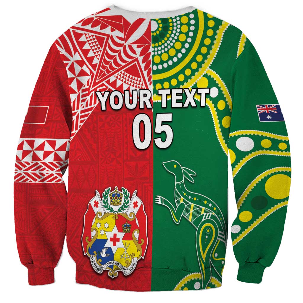 Custom Tonga XIII And Australia Kangaroos Sweatshirt Mate Maa Tongan Ngatu With Aboriginal LT05 - Polynesian Pride