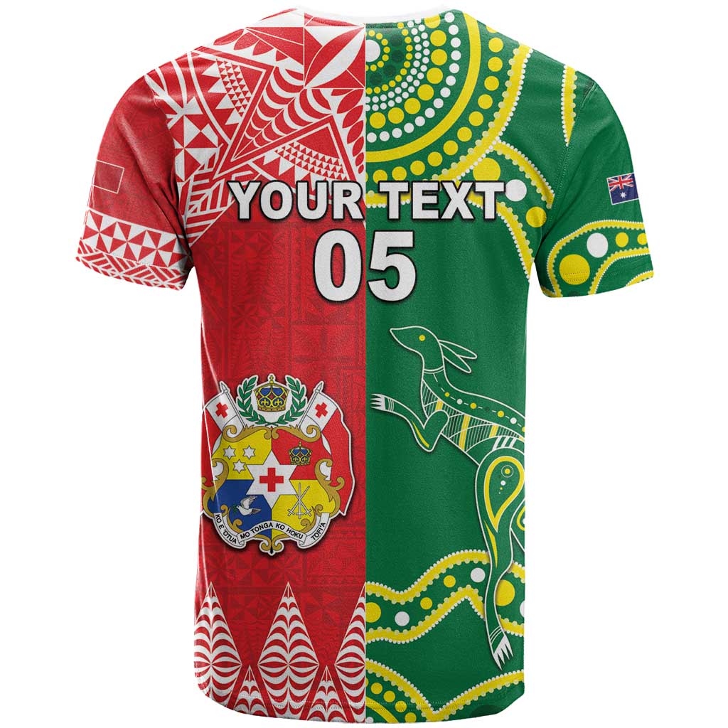 Custom Tonga XIII And Australia Kangaroos T Shirt Mate Maa Tongan Ngatu With Aboriginal LT05 - Polynesian Pride