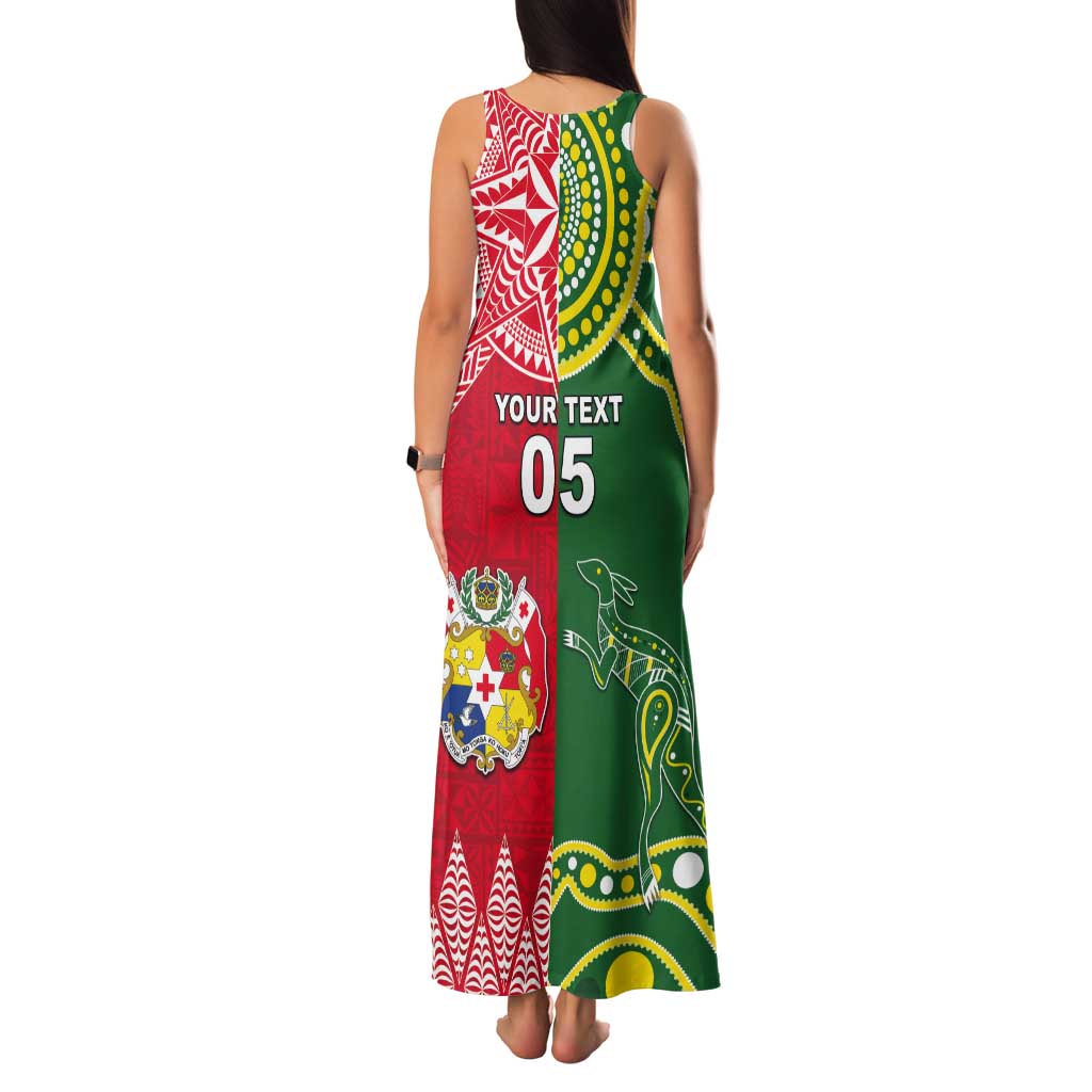 Custom Tonga XIII And Australia Kangaroos Tank Maxi Dress Mate Maa Tongan Ngatu With Aboriginal LT05 - Polynesian Pride