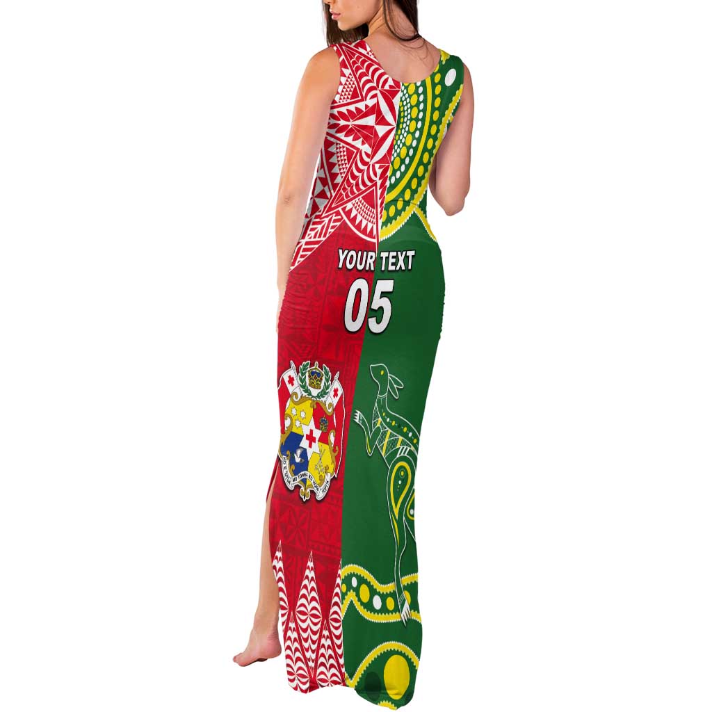 Custom Tonga XIII And Australia Kangaroos Tank Maxi Dress Mate Maa Tongan Ngatu With Aboriginal LT05 - Polynesian Pride