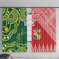 Custom Tonga XIII And Australia Kangaroos Window Curtain Mate Maa Tongan Ngatu With Aboriginal LT05 With Hooks Red - Polynesian Pride