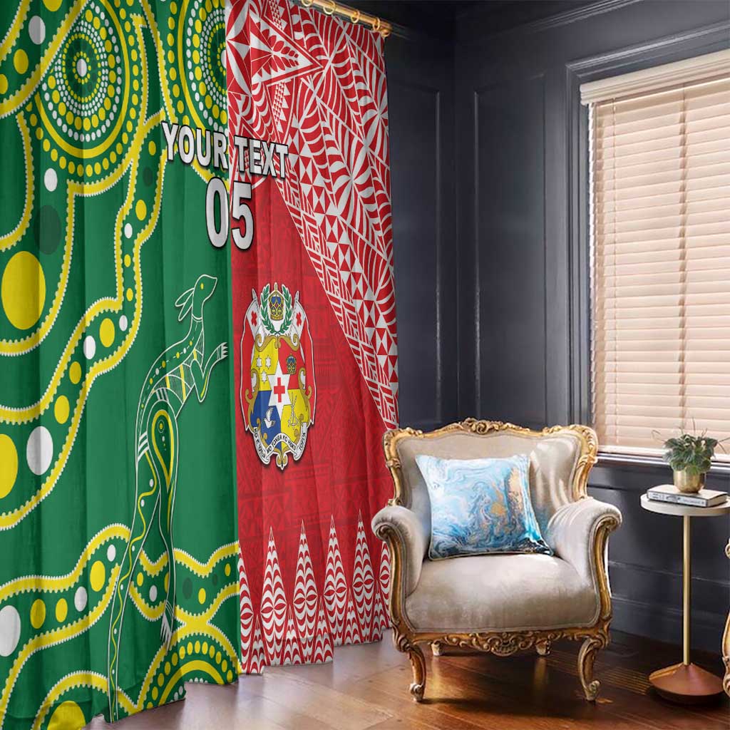 Custom Tonga XIII And Australia Kangaroos Window Curtain Mate Maa Tongan Ngatu With Aboriginal LT05 - Polynesian Pride