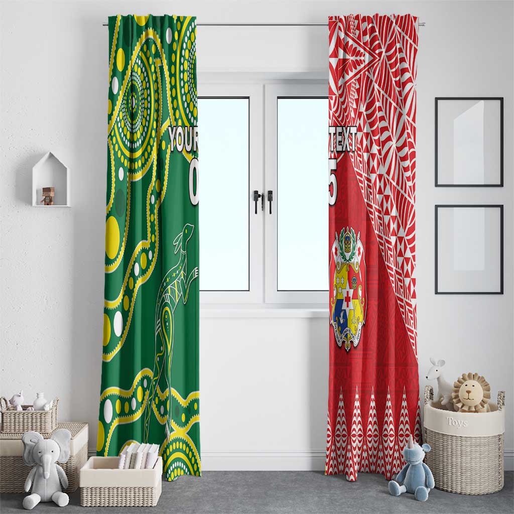 Custom Tonga XIII And Australia Kangaroos Window Curtain Mate Maa Tongan Ngatu With Aboriginal LT05 - Polynesian Pride