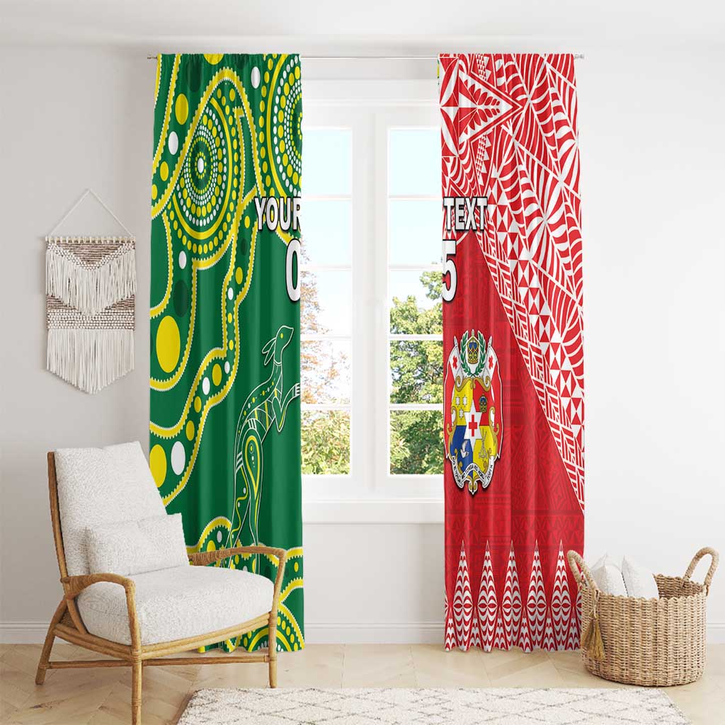 Custom Tonga XIII And Australia Kangaroos Window Curtain Mate Maa Tongan Ngatu With Aboriginal LT05 - Polynesian Pride