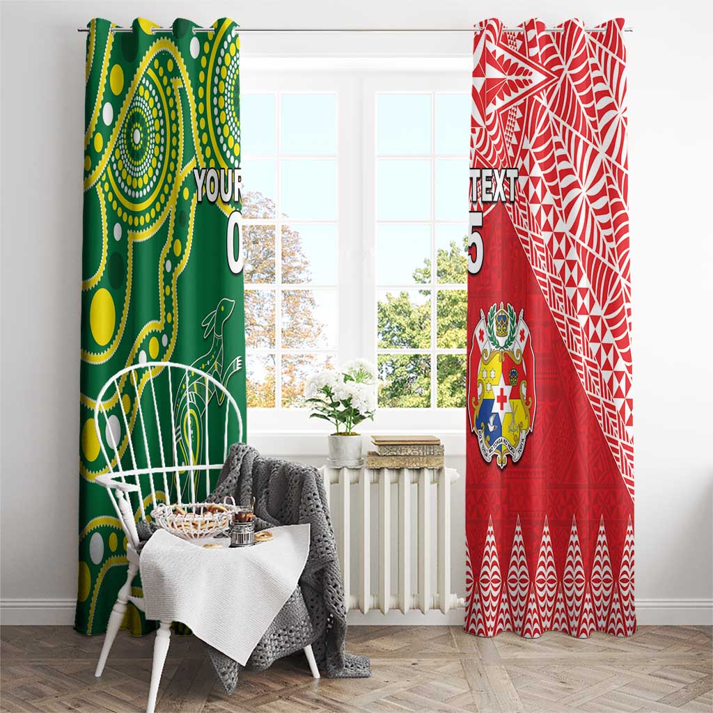 Custom Tonga XIII And Australia Kangaroos Window Curtain Mate Maa Tongan Ngatu With Aboriginal LT05 - Polynesian Pride