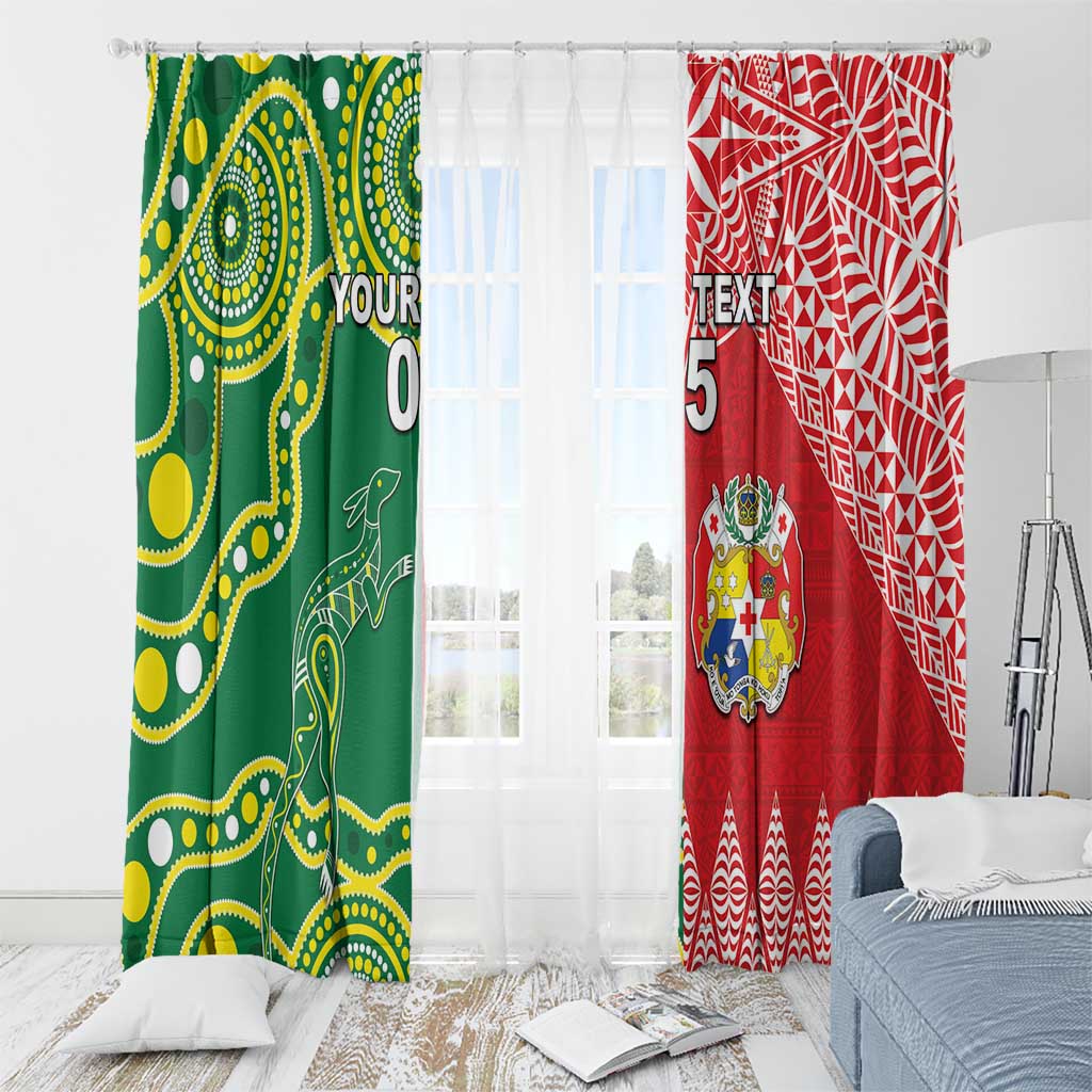 Custom Tonga XIII And Australia Kangaroos Window Curtain Mate Maa Tongan Ngatu With Aboriginal LT05 - Polynesian Pride