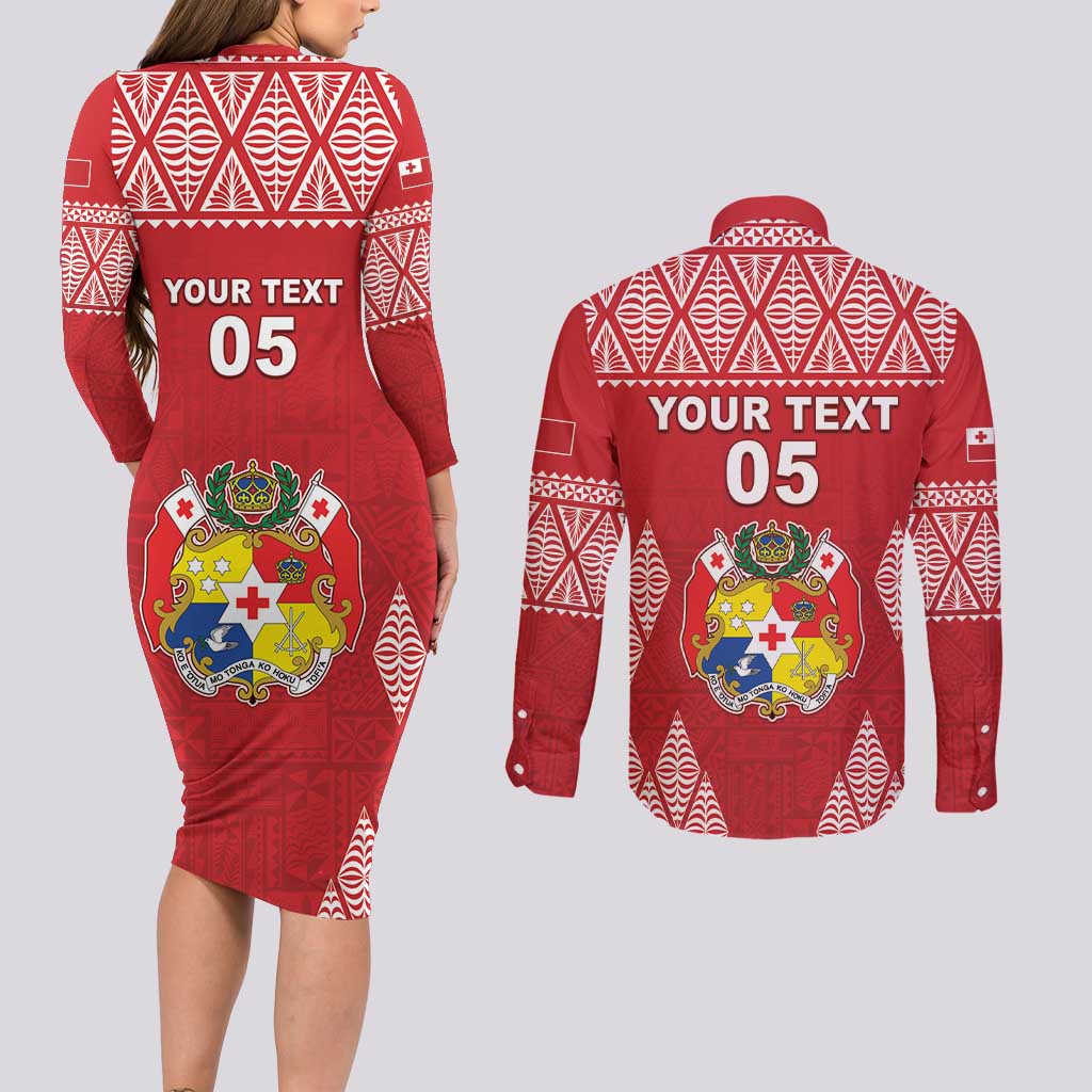 Custom Tonga Rugby Couples Matching Long Sleeve Bodycon Dress and Long Sleeve Button Shirt Tonga Mate Ma'a Take The Lead LT05 - Polynesian Pride