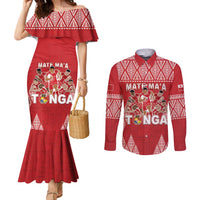 Custom Tonga Rugby Couples Matching Mermaid Dress and Long Sleeve Button Shirt Tonga Mate Ma'a Take The Lead LT05 Red - Polynesian Pride