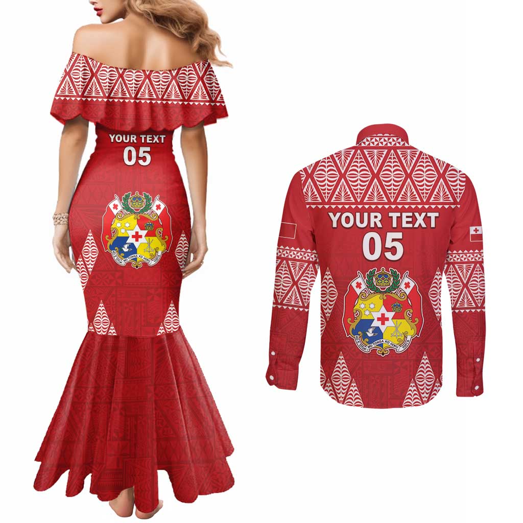 Custom Tonga Rugby Couples Matching Mermaid Dress and Long Sleeve Button Shirt Tonga Mate Ma'a Take The Lead LT05 - Polynesian Pride