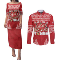 Custom Tonga Rugby Couples Matching Puletasi and Long Sleeve Button Shirt Tonga Mate Ma'a Take The Lead LT05 Red - Polynesian Pride