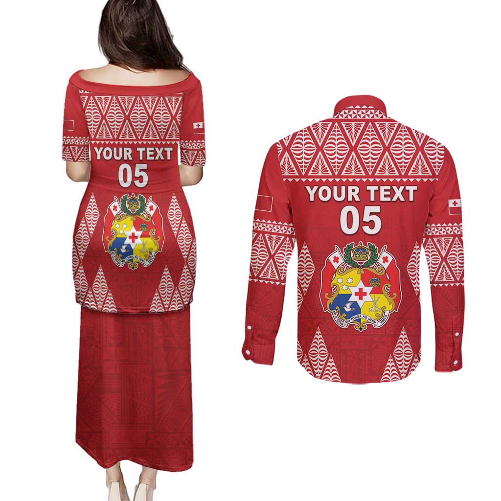 Custom Tonga Rugby Couples Matching Puletasi and Long Sleeve Button Shirt Tonga Mate Ma'a Take The Lead LT05 - Polynesian Pride