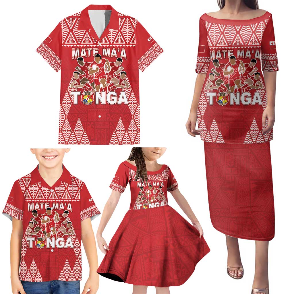 Custom Tonga Rugby Family Matching Puletasi and Hawaiian Shirt Tonga Mate Ma'a Take The Lead