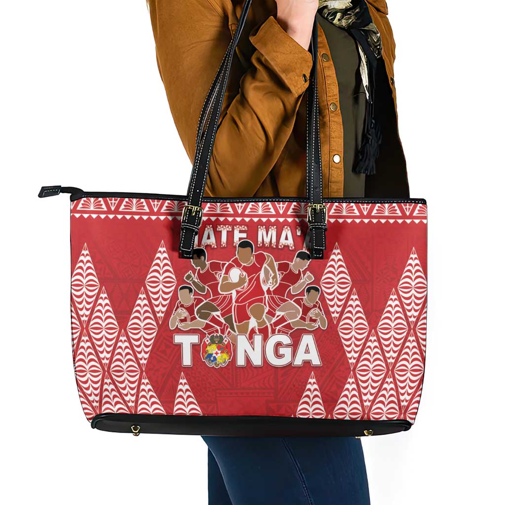 Tonga Rugby Leather Tote Bag Tonga Mate Ma'a Take The Lead LT05 - Polynesian Pride