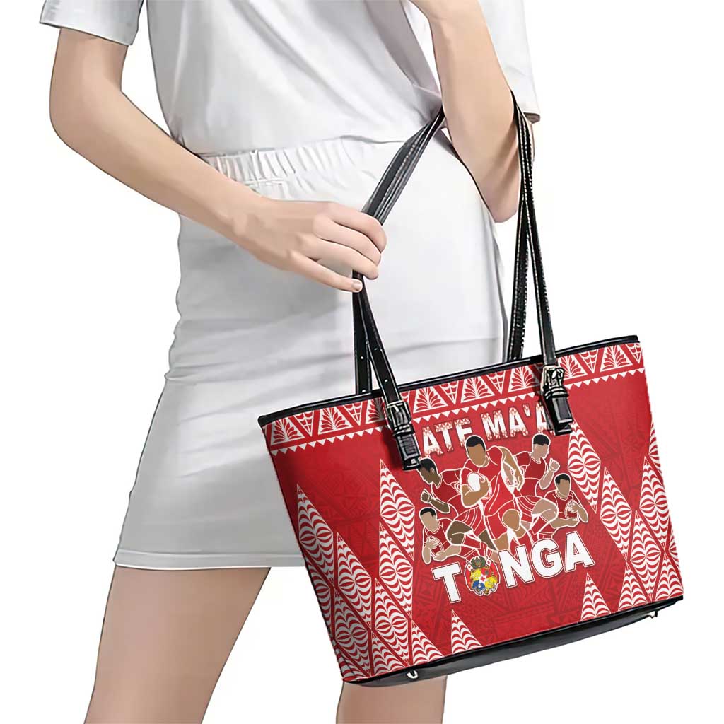 Tonga Rugby Leather Tote Bag Tonga Mate Ma'a Take The Lead LT05 - Polynesian Pride