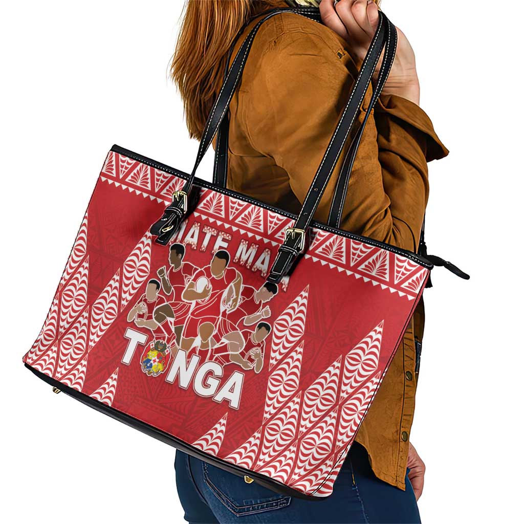 Tonga Rugby Leather Tote Bag Tonga Mate Ma'a Take The Lead LT05 - Polynesian Pride