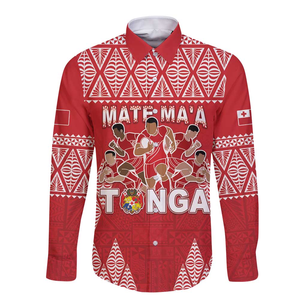 Custom Tonga Rugby Long Sleeve Button Shirt Tonga Mate Ma'a Take The Lead