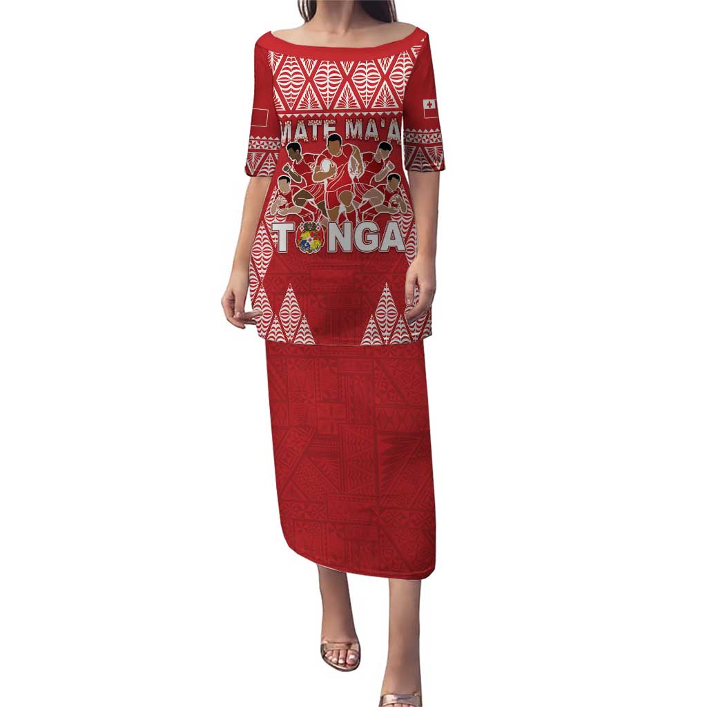 Custom Tonga Rugby Puletasi Tonga Mate Ma'a Take The Lead LT05 Long Dress Red - Polynesian Pride