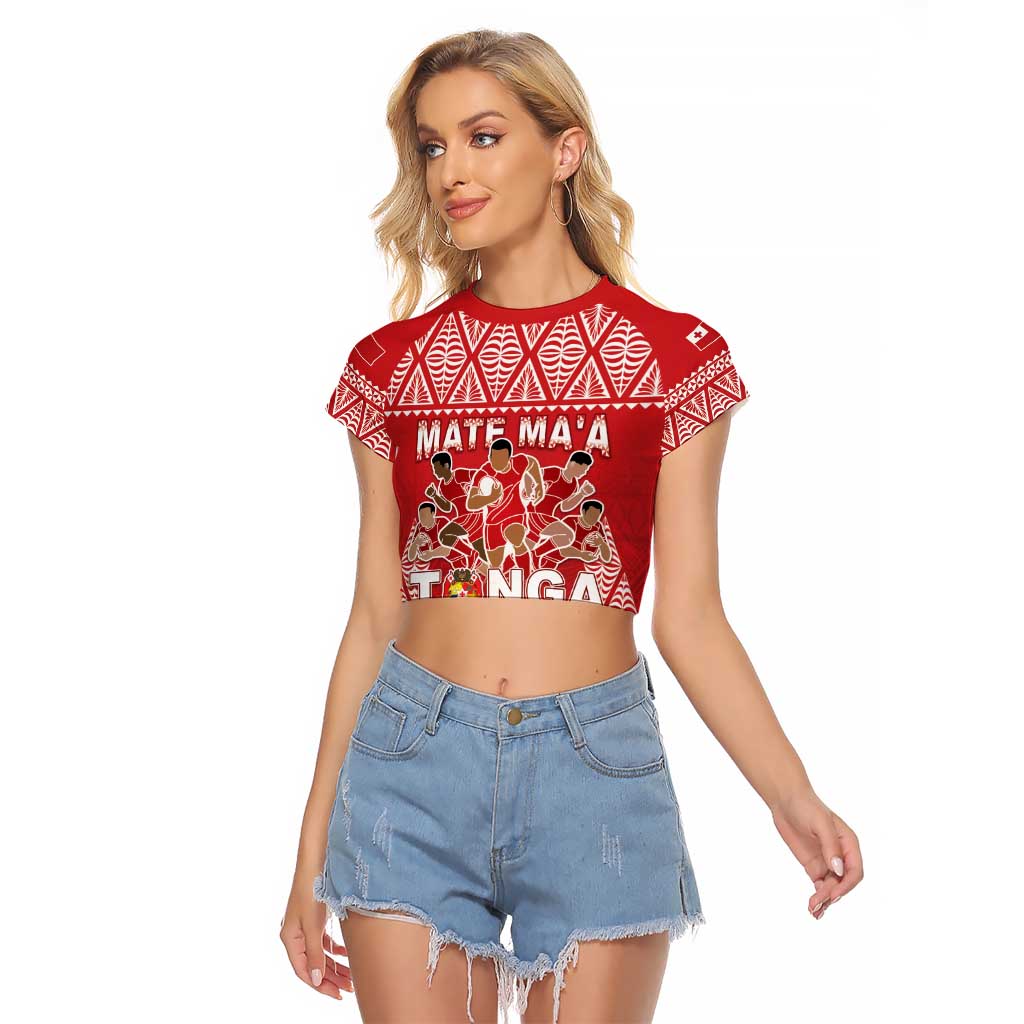 Custom Tonga Rugby Raglan Cropped T Shirt Tonga Mate Ma'a Take The Lead LT05 Female Red - Polynesian Pride
