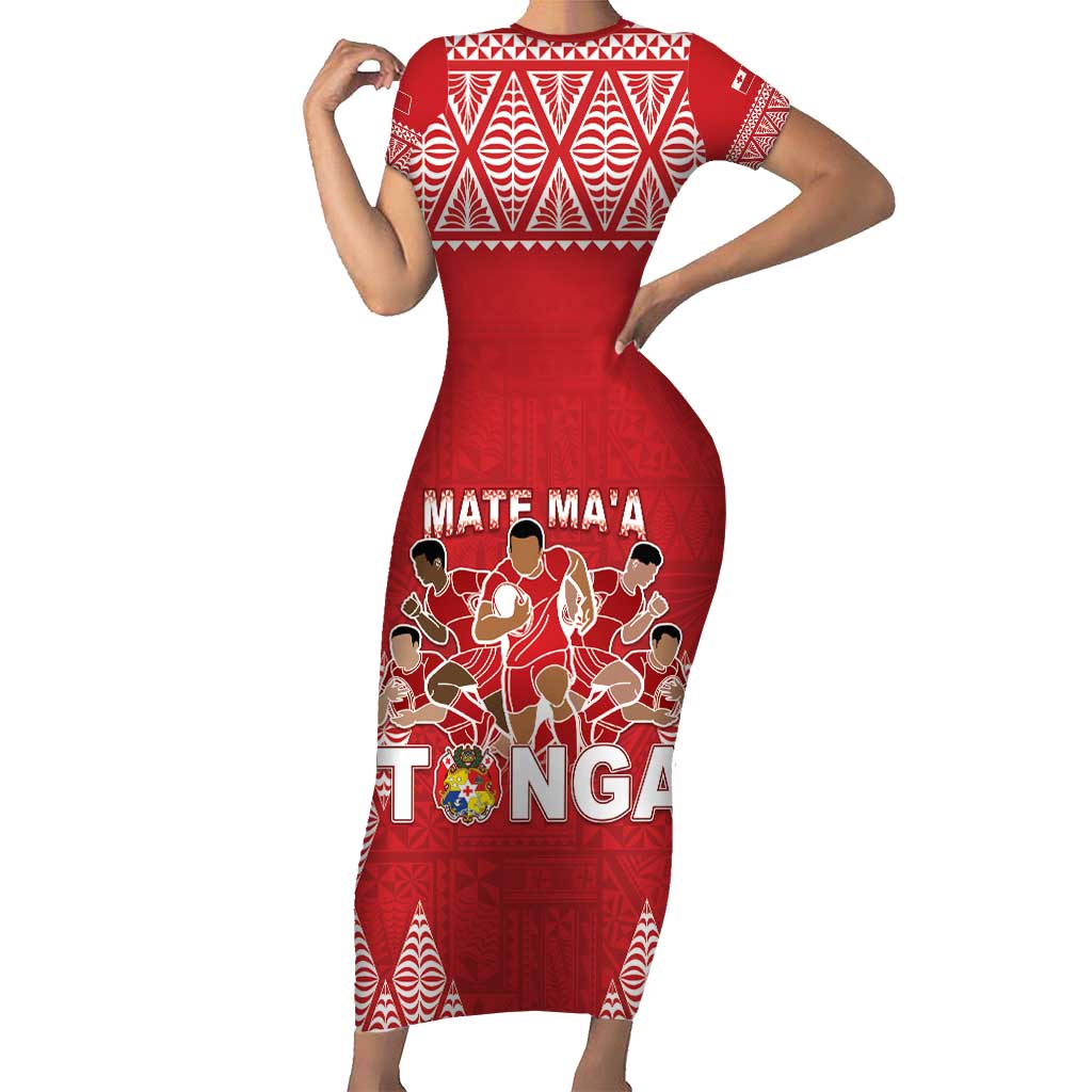 Custom Tonga Rugby Short Sleeve Bodycon Dress Tonga Mate Ma'a Take The Lead