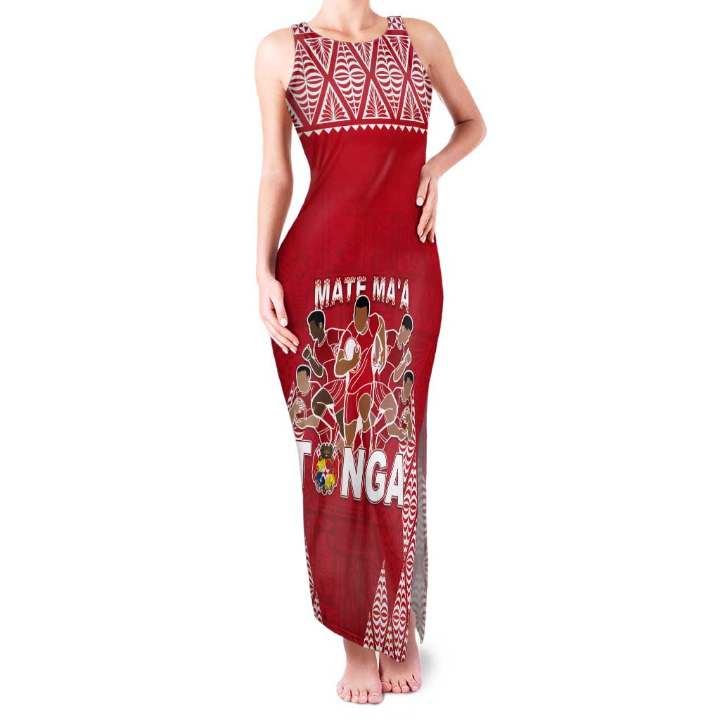 Custom Tonga Rugby Tank Maxi Dress Tonga Mate Ma'a Take The Lead LT05 Women Red - Polynesian Pride