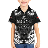 Personalised Aotearoa Family Matching Short Sleeve Bodycon Dress and Hawaiian Shirt Toitu Te Tiriti O Waitangi LT05 Son's Shirt Black - Polynesian Pride