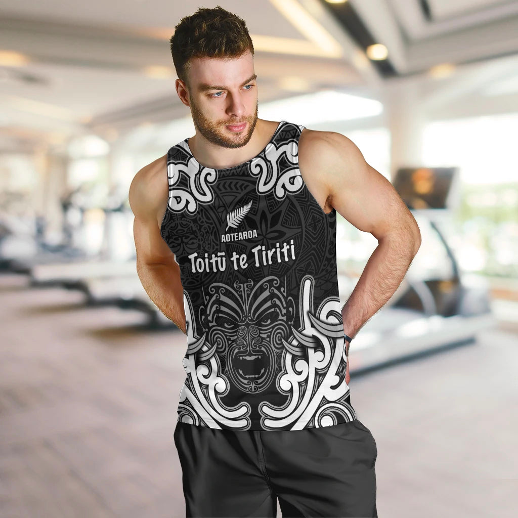 Personalised Aotearoa Men Tank Top Toitu Te Tiriti O Waitangi LT05 Black - Polynesian Pride