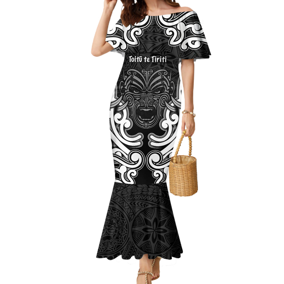 Personalised Aotearoa Mermaid Dress Toitu Te Tiriti O Waitangi LT05 Women Black - Polynesian Pride