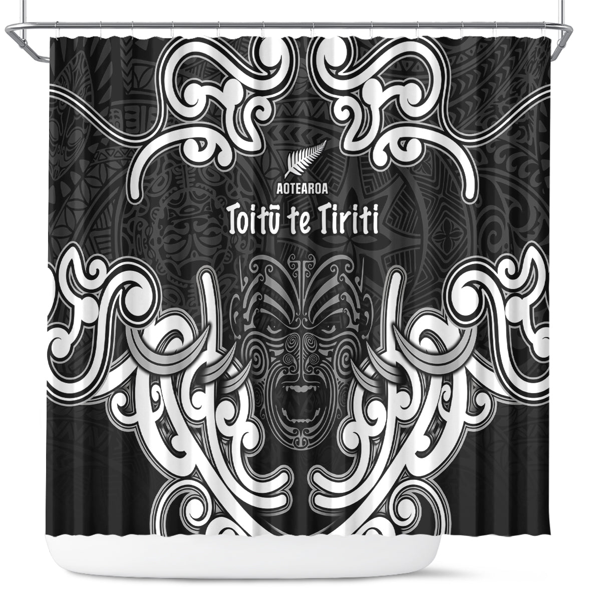 Aotearoa Shower Curtain Toitu Te Tiriti O Waitangi LT05 Black - Polynesian Pride