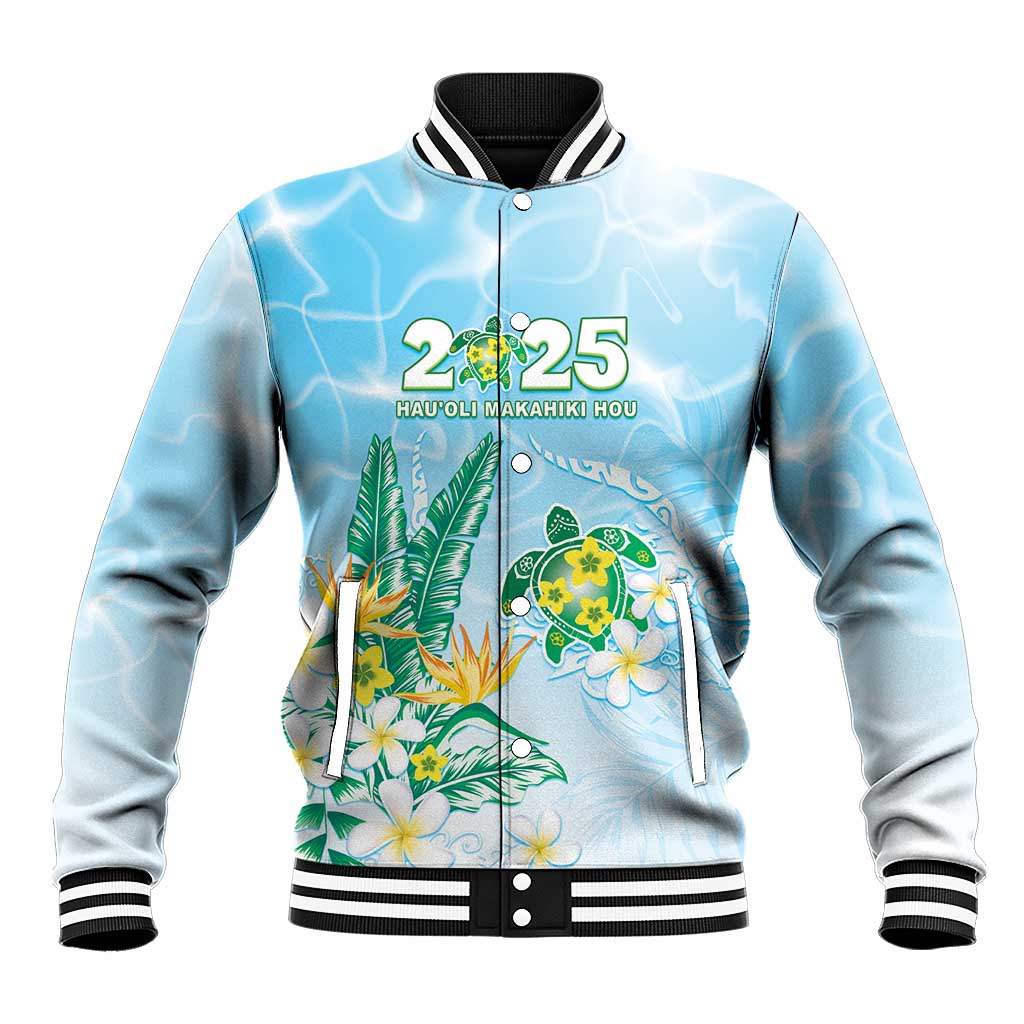 Personalised 2025 Aloha Hawaii Baseball Jacket Tropical Flowers And Honu LT05 Unisex Blue - Polynesian Pride