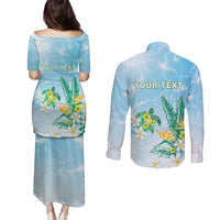 Personalised 2025 Aloha Hawaii Couples Matching Puletasi and Long Sleeve Button Shirt Tropical Flowers And Honu LT05 - Polynesian Pride
