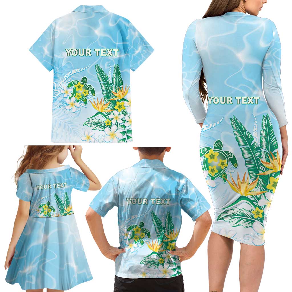 Personalised 2025 Aloha Hawaii Family Matching Long Sleeve Bodycon Dress and Hawaiian Shirt Tropical Flowers And Honu