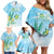 Personalised 2025 Aloha Hawaii Family Matching Off Shoulder Short Dress and Hawaiian Shirt Tropical Flowers And Honu