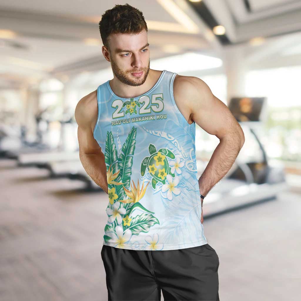 Personalised 2025 Aloha Hawaii Men Tank Top Tropical Flowers And Honu LT05 Blue - Polynesian Pride
