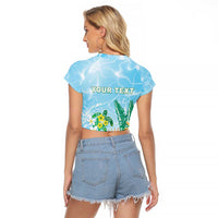 Personalised 2025 Aloha Hawaii Raglan Cropped T Shirt Tropical Flowers And Honu LT05 - Polynesian Pride