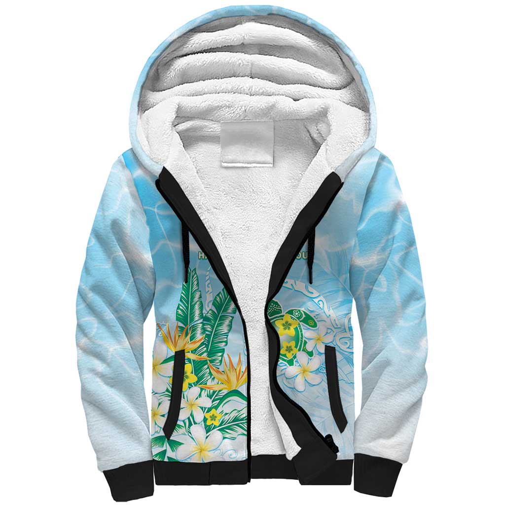 Personalised 2025 Aloha Hawaii Sherpa Hoodie Tropical Flowers And Honu LT05 Unisex Blue - Polynesian Pride
