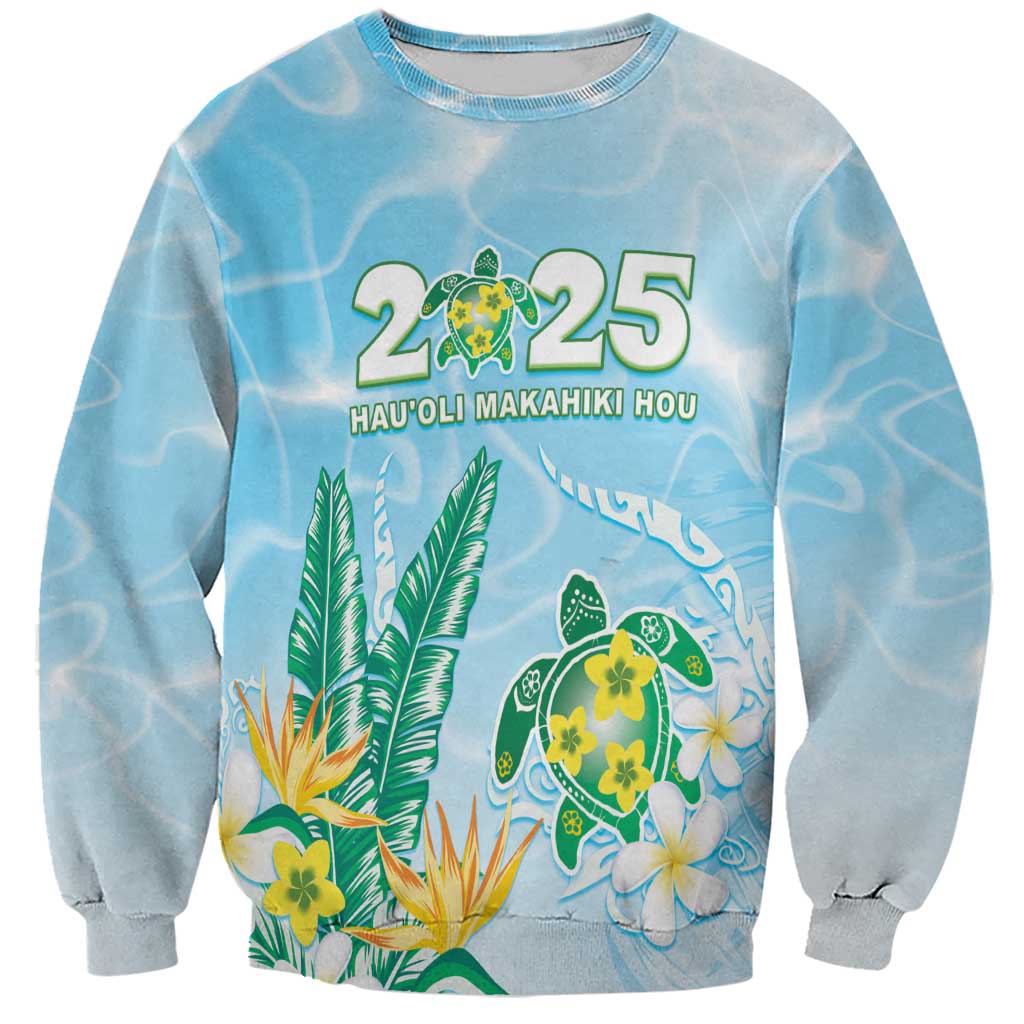 Personalised 2025 Aloha Hawaii Sweatshirt Tropical Flowers And Honu LT05 Unisex Blue - Polynesian Pride