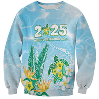 Personalised 2025 Aloha Hawaii Sweatshirt Tropical Flowers And Honu LT05 Unisex Blue - Polynesian Pride