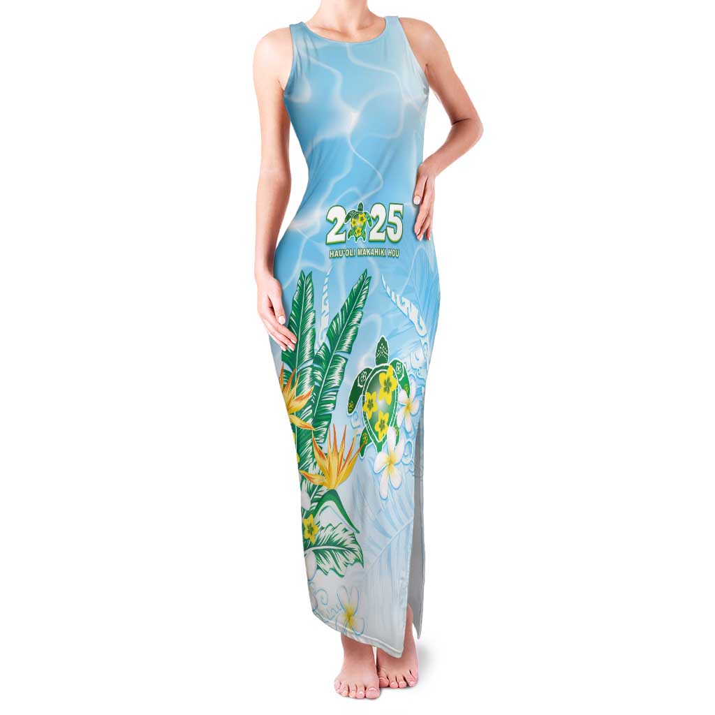 Personalised 2025 Aloha Hawaii Tank Maxi Dress Tropical Flowers And Honu LT05 Women Blue - Polynesian Pride