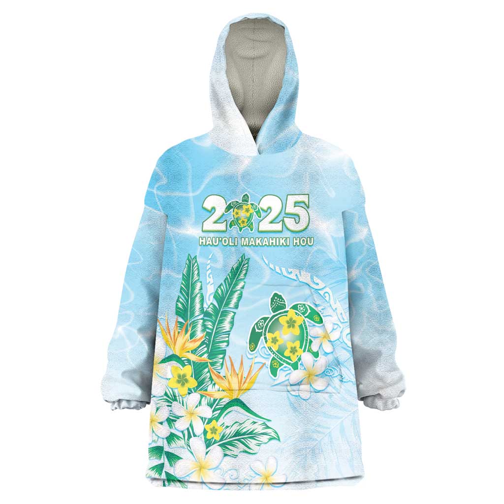 Personalised 2025 Aloha Hawaii Wearable Blanket Hoodie Tropical Flowers And Honu LT05 One Size Blue - Polynesian Pride
