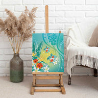 Hawaii Honu Canvas Wall Art Tropical Flowers Turquoise Gradient LT05 - Polynesian Pride